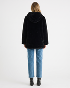 Black Hooded Long Sleeve Faux Fur Jacket