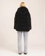 Black Horizontal Cut Fur Hooded Jacket