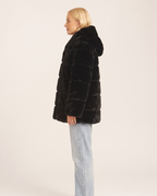 Black Horizontal Cut Fur Hooded Jacket
