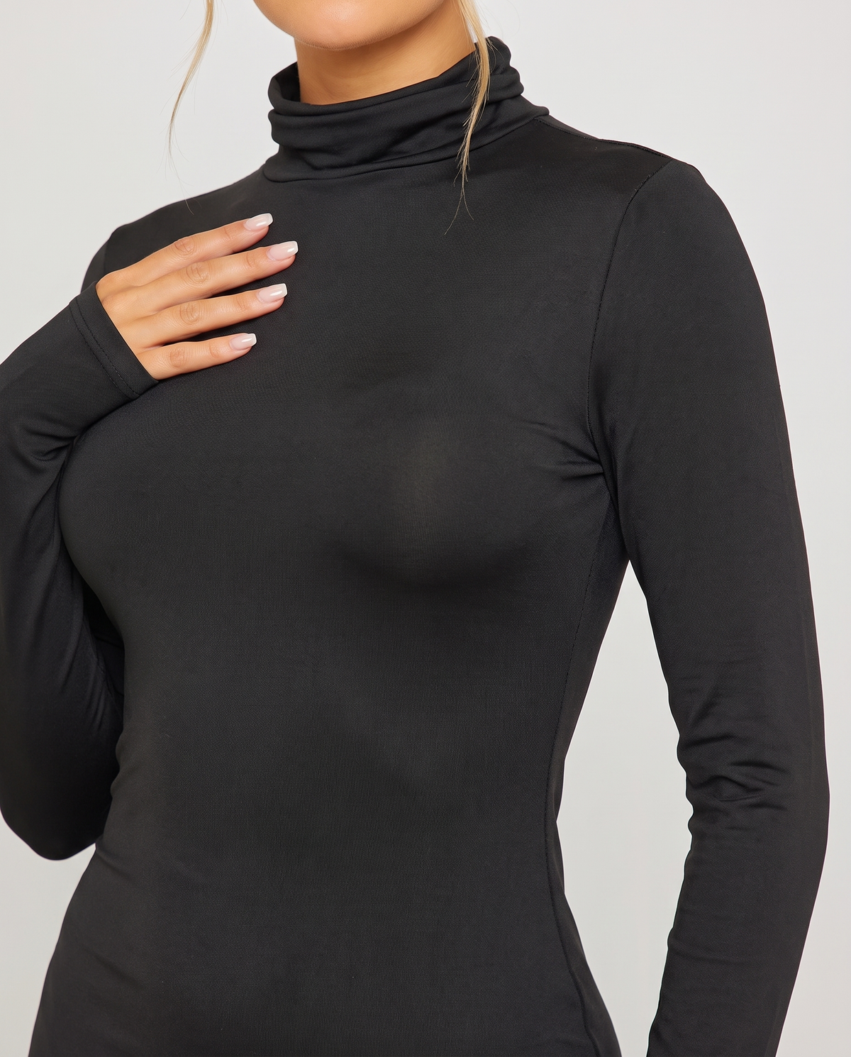 Black Turtleneck Long Sleeve Bodycon Maxi Dress
