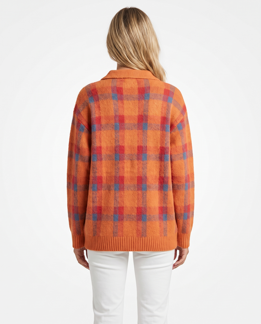 Checked Knitted Button Through Cardigan