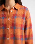 Checked Knitted Button Through Cardigan
