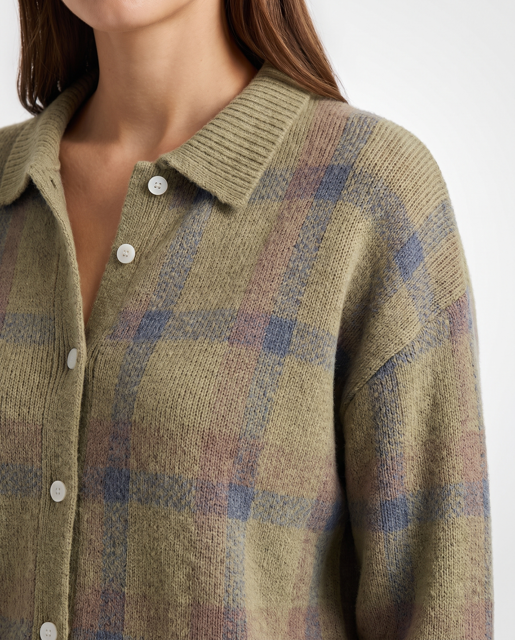 Checked Knitted Button Through Cardigan