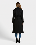 Double Breasted Long Trench Coat with Belt and Check Lining