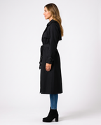 Double Breasted Long Trench Coat with Belt and Check Lining