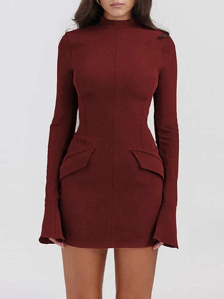 Long Sleeve Turtleneck Cocktail Mini Dress