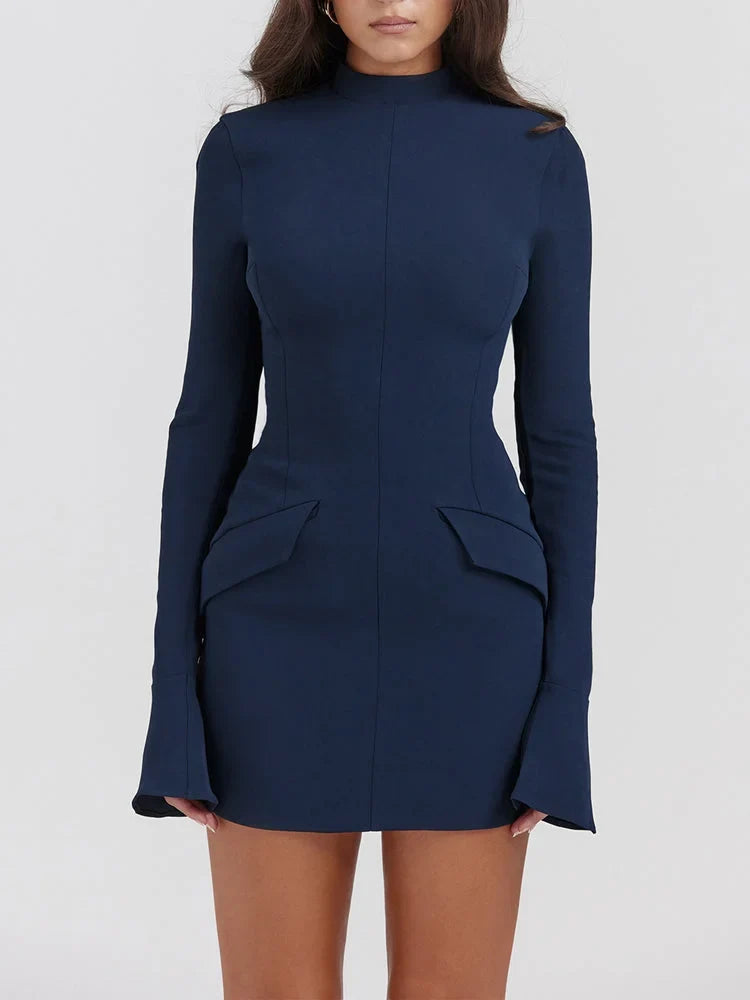 Long Sleeve Turtleneck Cocktail Mini Dress
