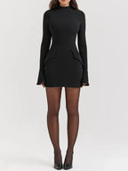 Long Sleeve Turtleneck Cocktail Mini Dress