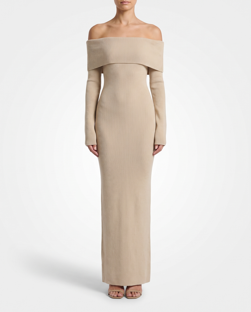 Luna Bardot Knitted Dress - Beige
