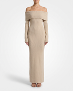 Luna Bardot Knitted Dress - Beige