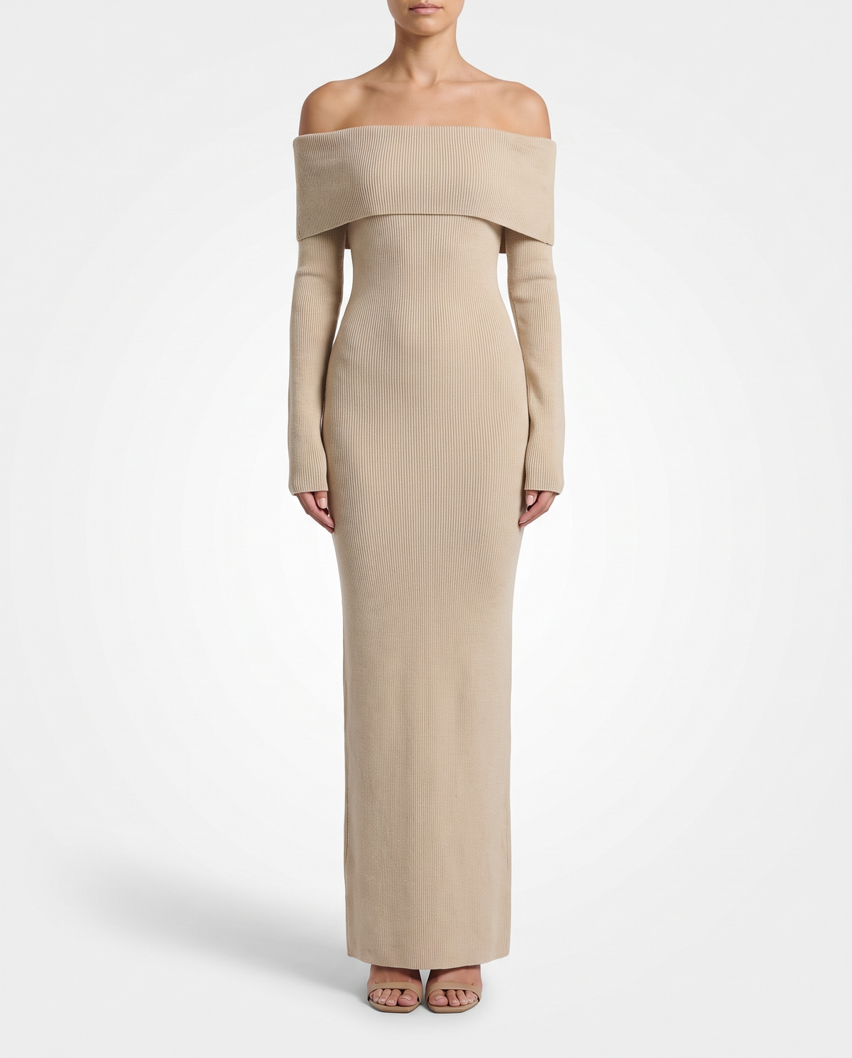 Luna Bardot Knitted Dress - Beige