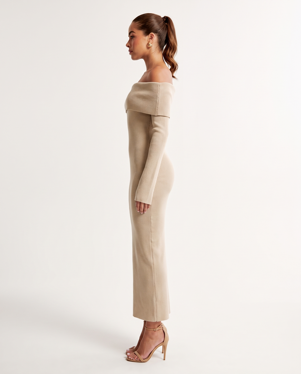 Luna Bardot Knitted Dress - Beige