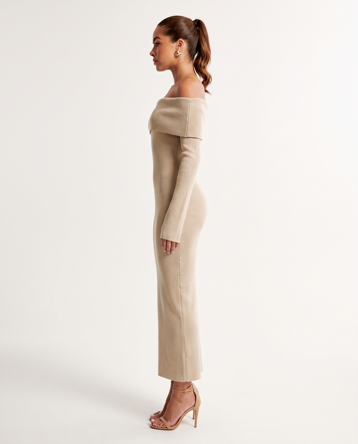 Luna Bardot Knitted Dress - Beige