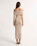 Luna Bardot Knitted Dress - Beige