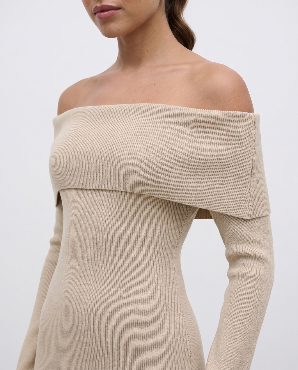 Luna Bardot Knitted Dress - Beige