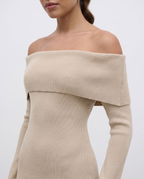 Luna Bardot Knitted Dress - Beige