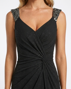 Black Sequin Maxi Dress Draped Formal Gown