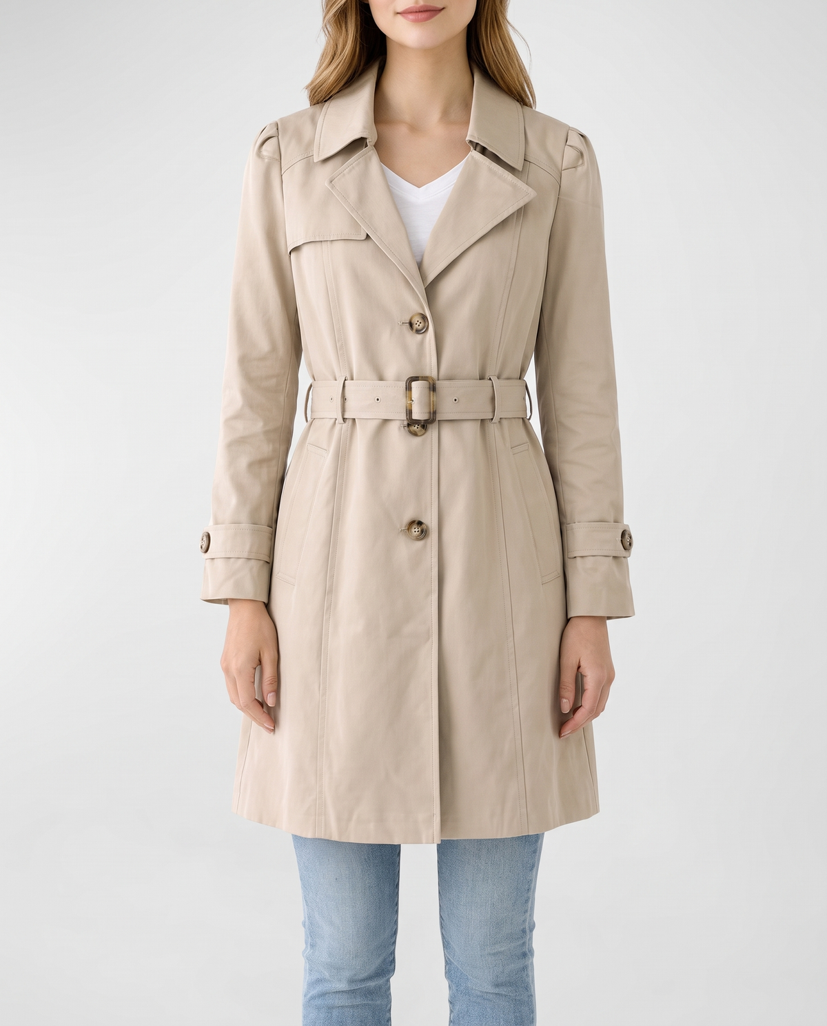 Slim-Fit Lightweight Classic Trench Coat with Lapel Collar