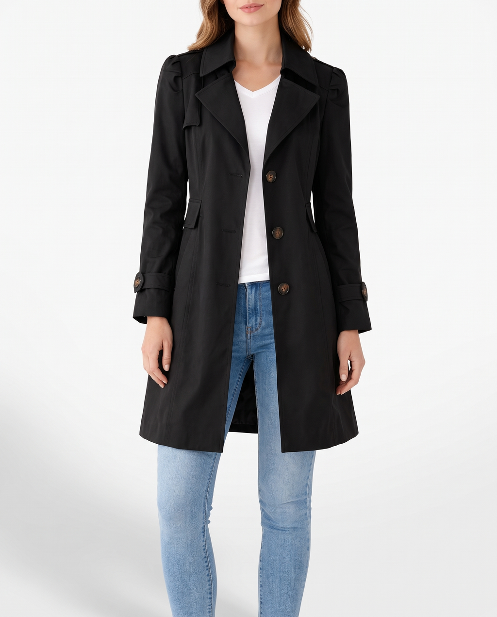 Slim-Fit Lightweight Classic Trench Coat with Lapel Collar