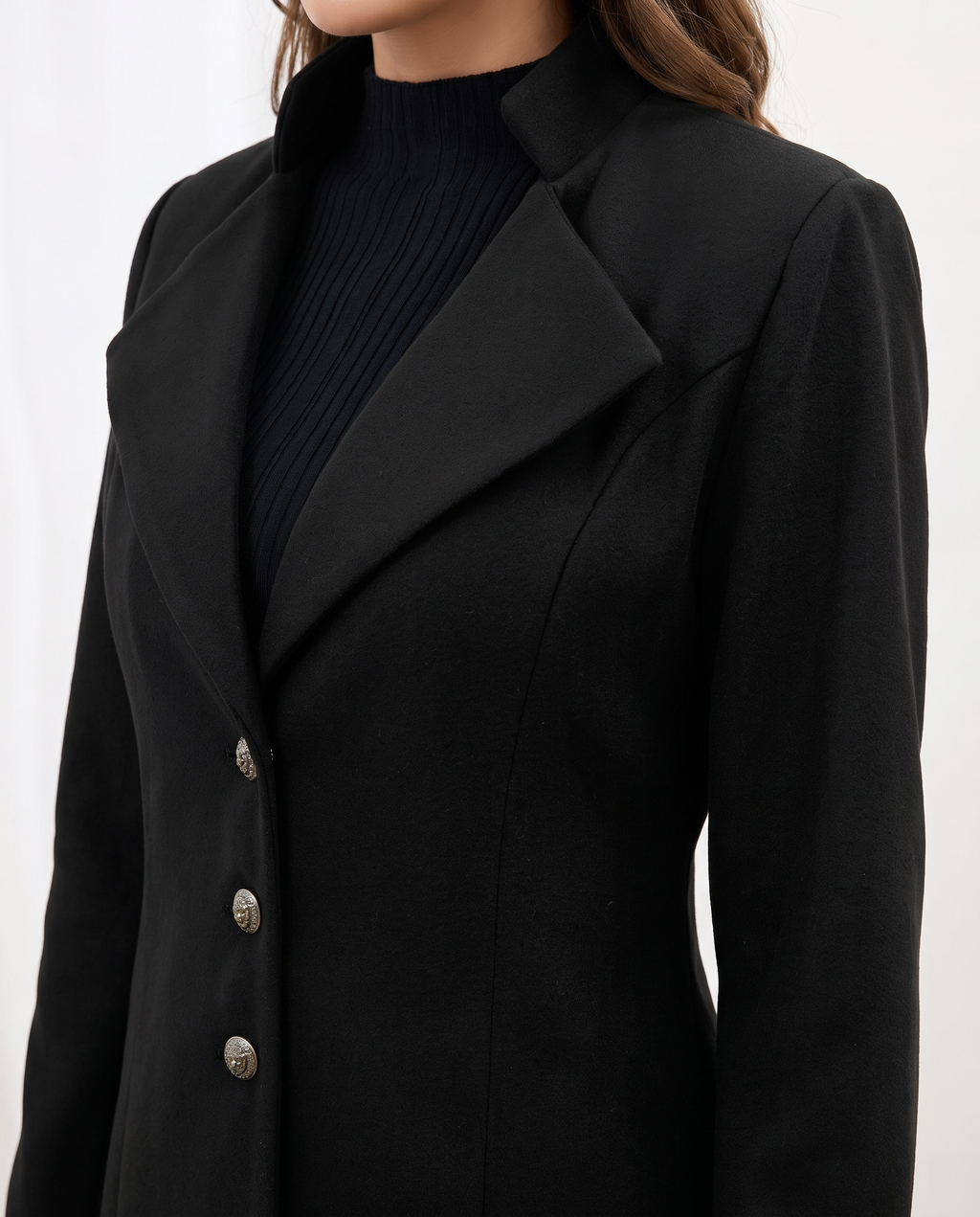 Women's Long Winter Coat – Tailored Fitted Jacket with Lapel