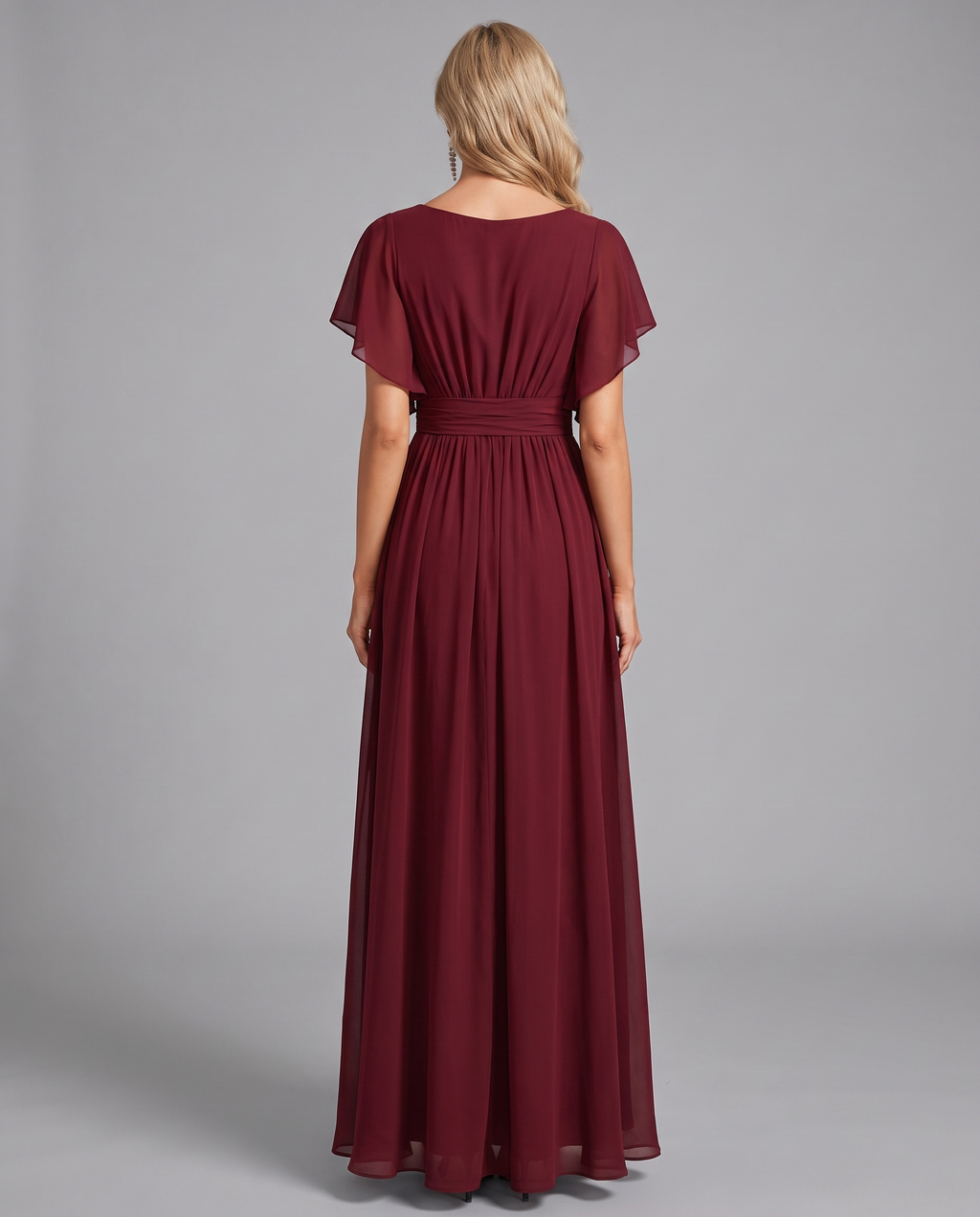 Flutter Sleeve Floor-Length Chiffon Evening Dress
