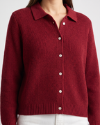 Women's Red Collared Cardigan – Waffle Knit Button Up