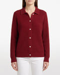 Women's Red Collared Cardigan – Waffle Knit Button Up
