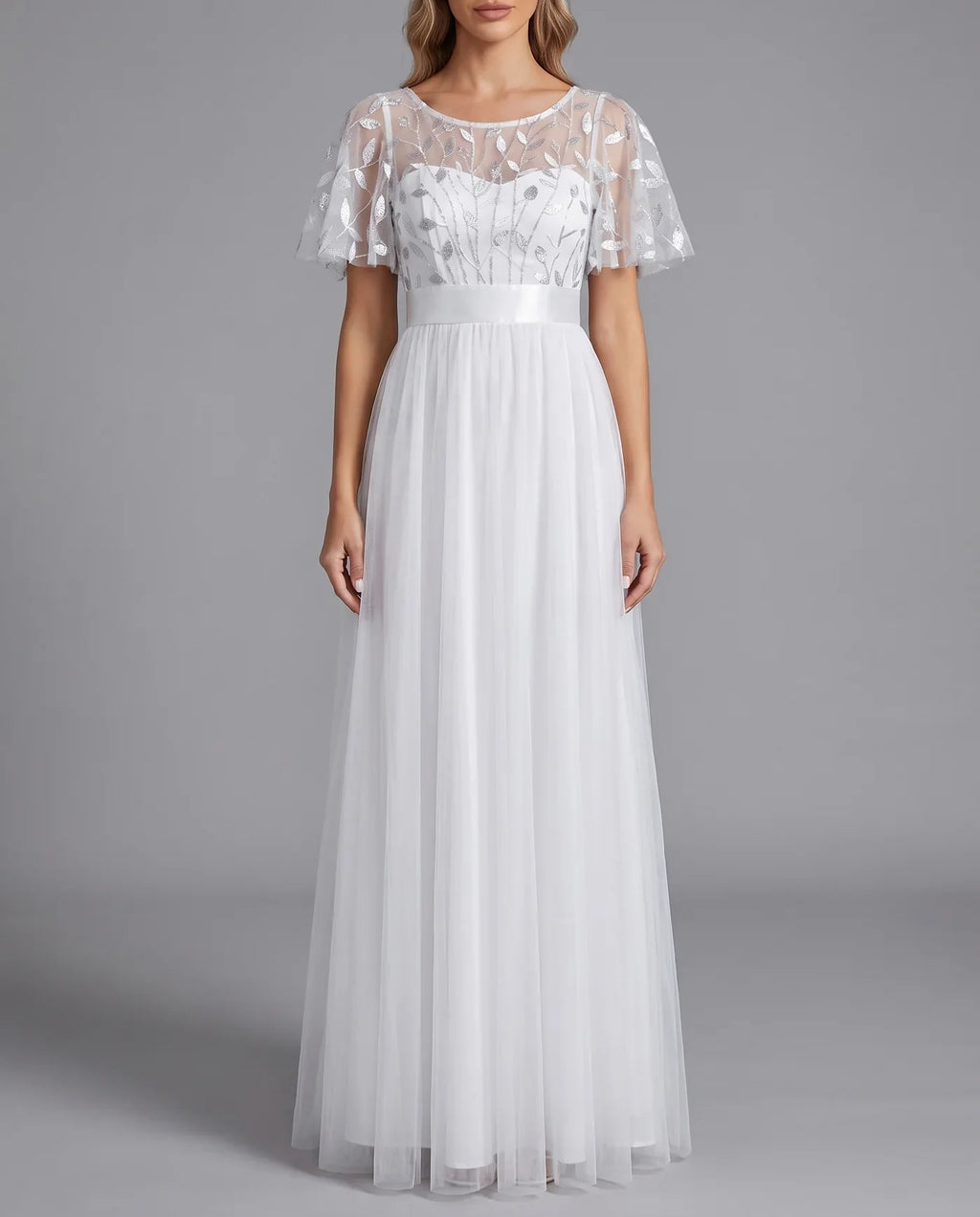 A-Line Short Sleeve Wedding Guest Maxi Dress