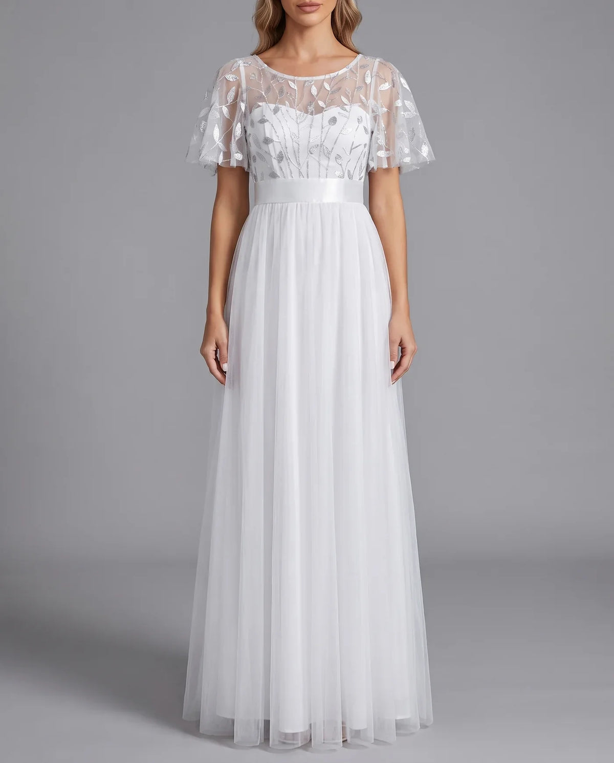 A-Line Short Sleeve Wedding Guest Maxi Dress