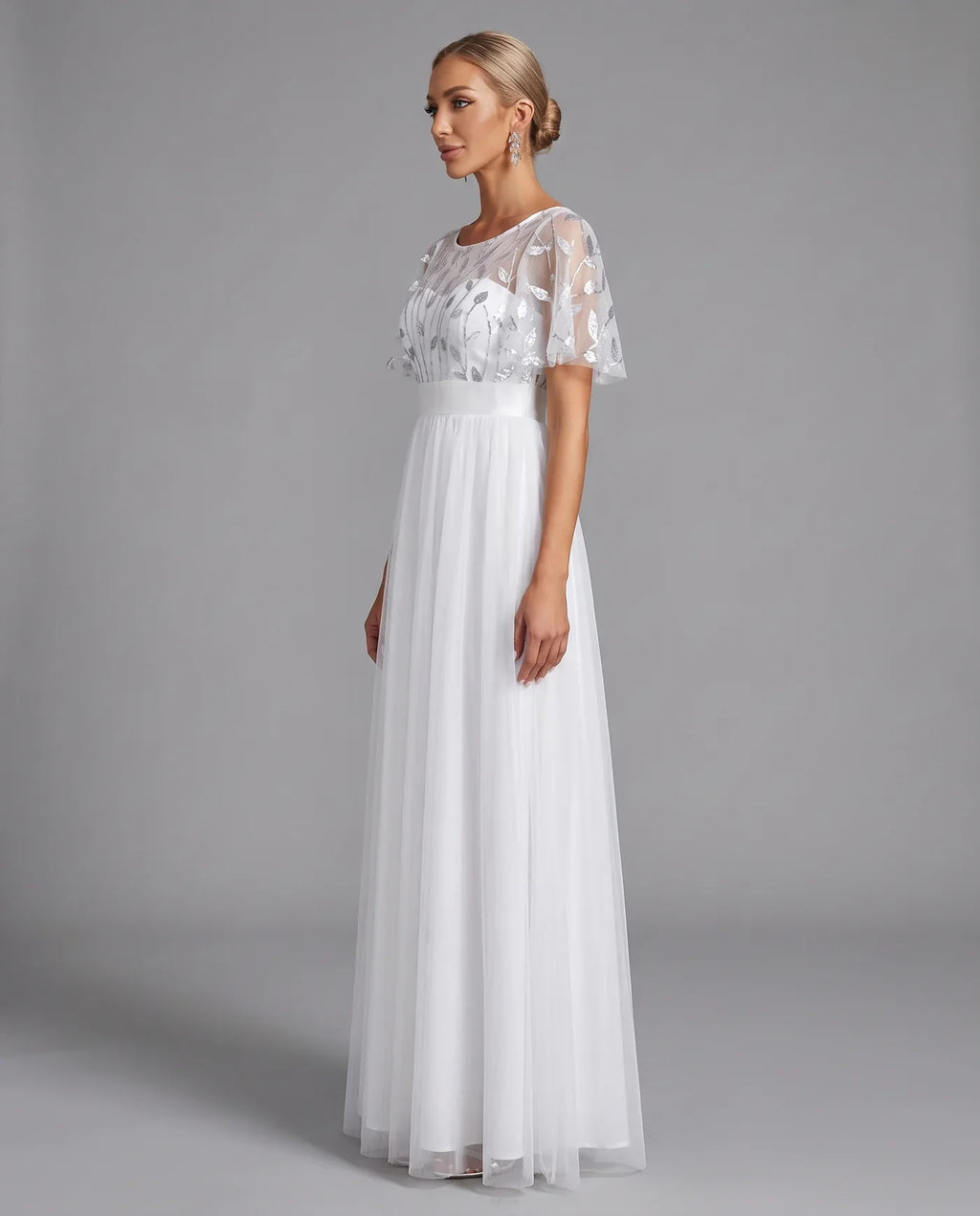 A-Line Short Sleeve Wedding Guest Maxi Dress