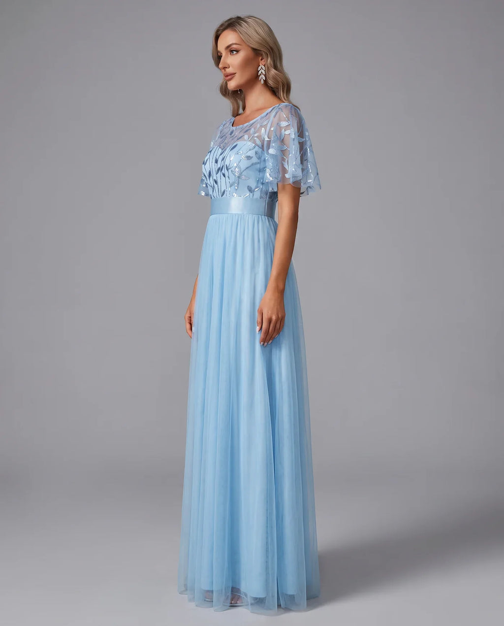 A-Line Short Sleeve Wedding Guest Maxi Dress