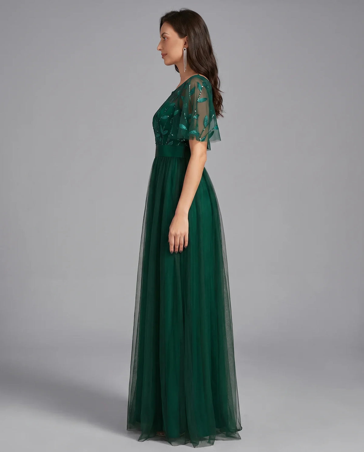 A-Line Short Sleeve Wedding Guest Maxi Dress