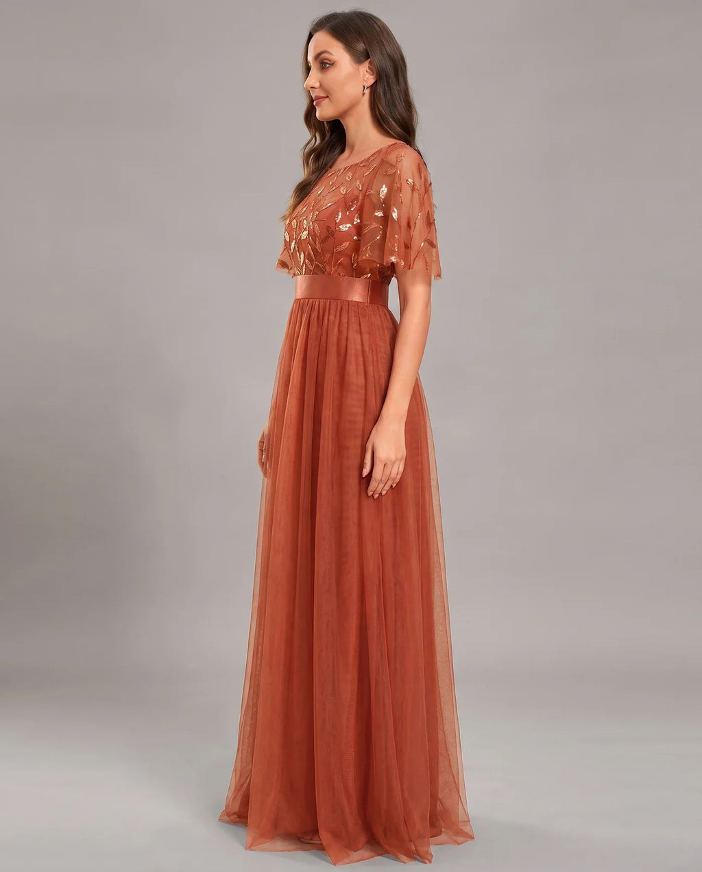 A-Line Short Sleeve Wedding Guest Maxi Dress