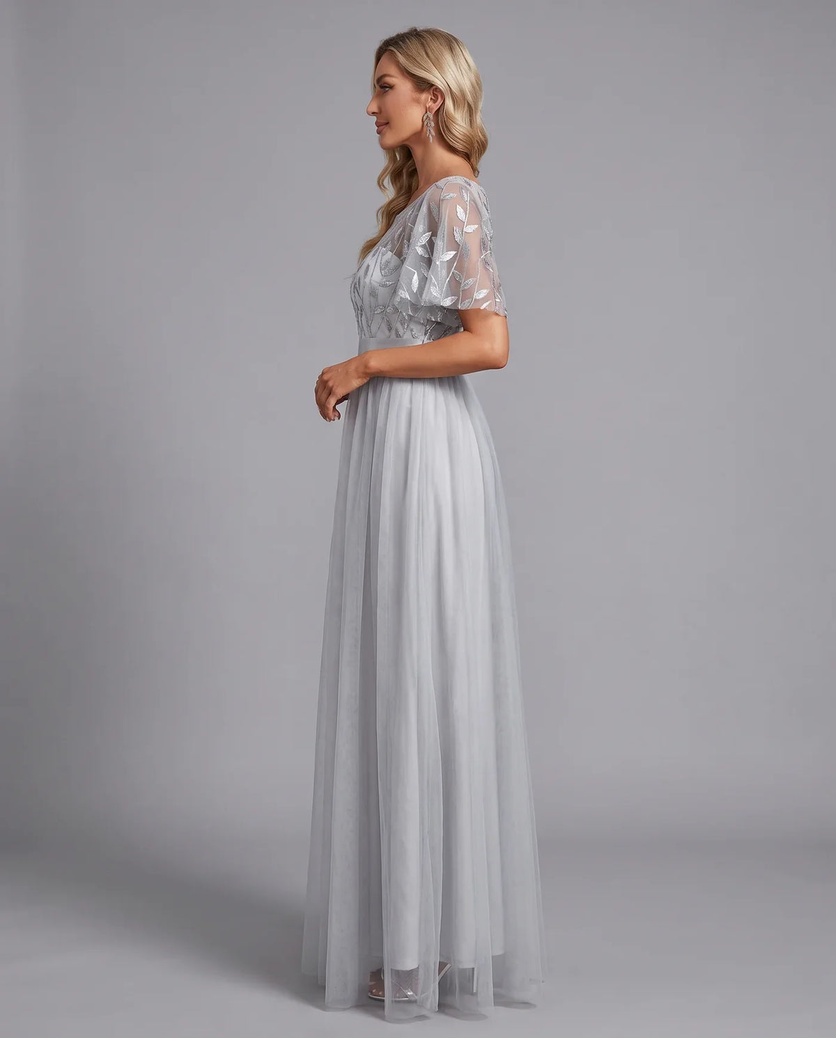 A-Line Short Sleeve Wedding Guest Maxi Dress