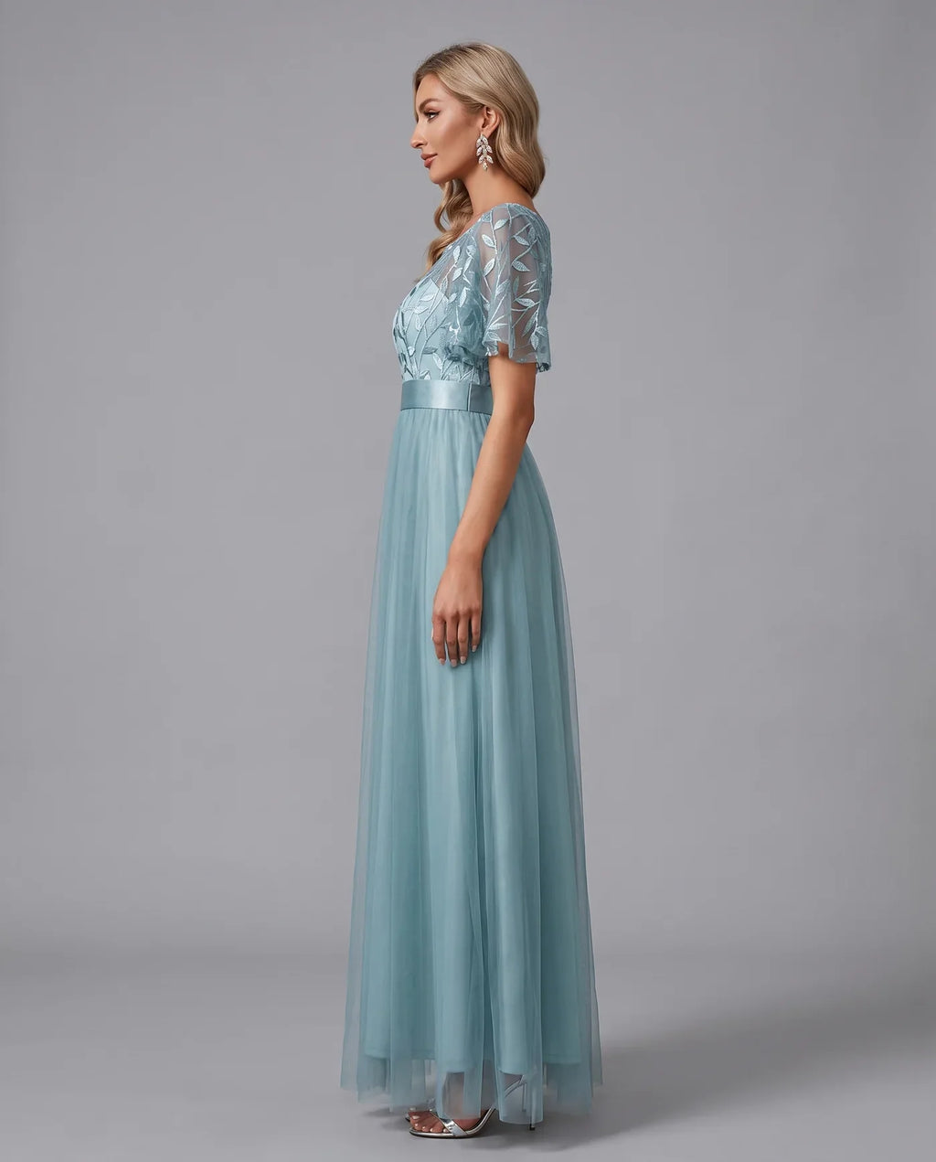 A-Line Short Sleeve Wedding Guest Maxi Dress
