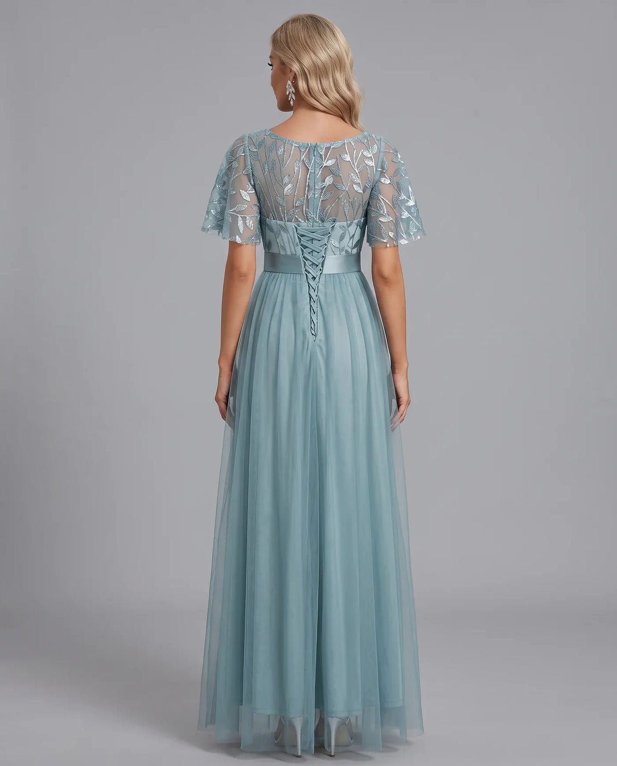 A-Line Short Sleeve Wedding Guest Maxi Dress