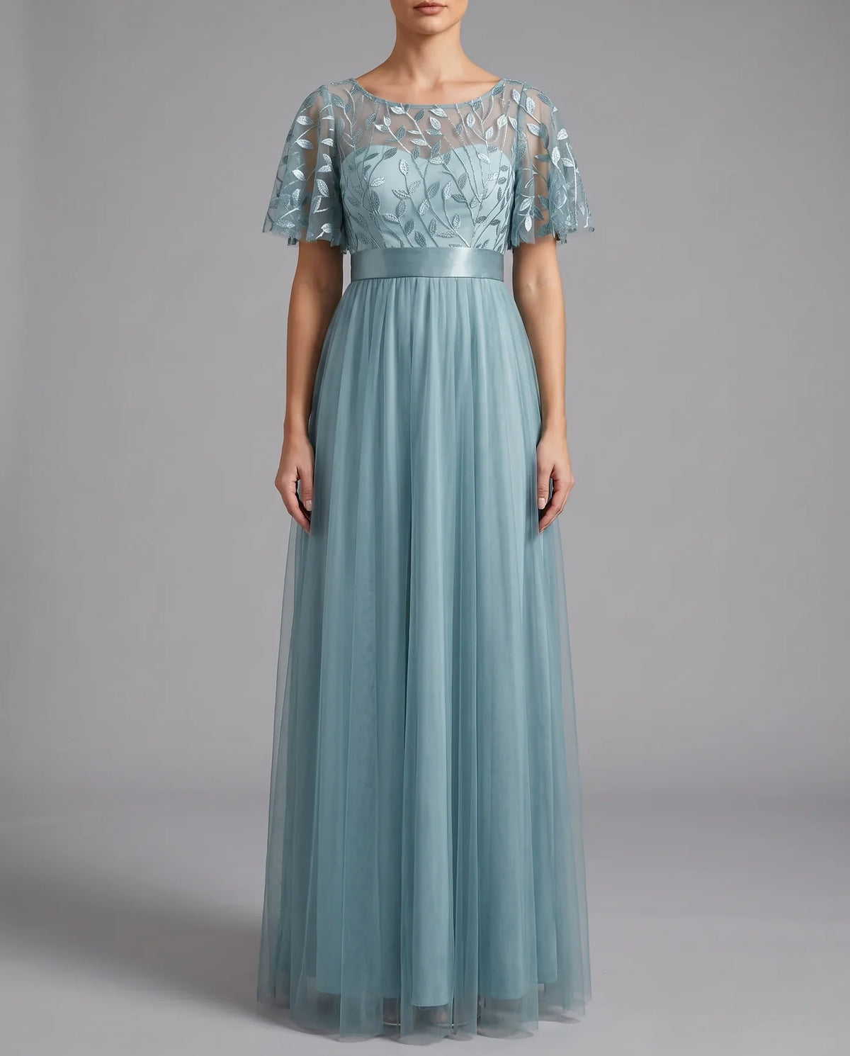 A-Line Short Sleeve Wedding Guest Maxi Dress