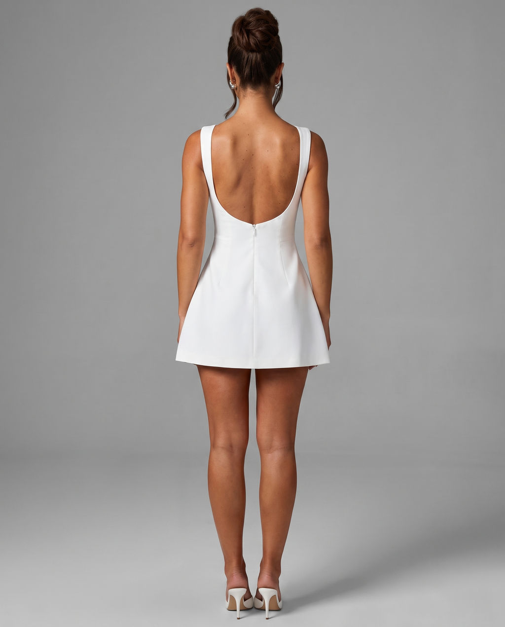Boat-Neck A-Line Mini Dress White