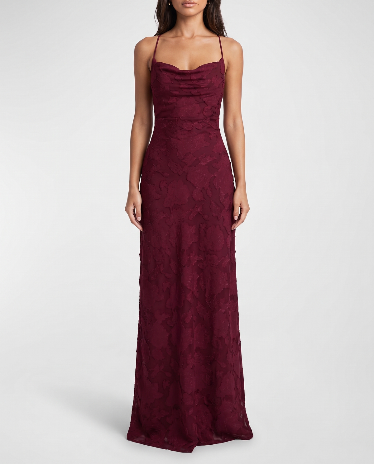 Celina Maxi Christmas Dress Burgundy Jacquard