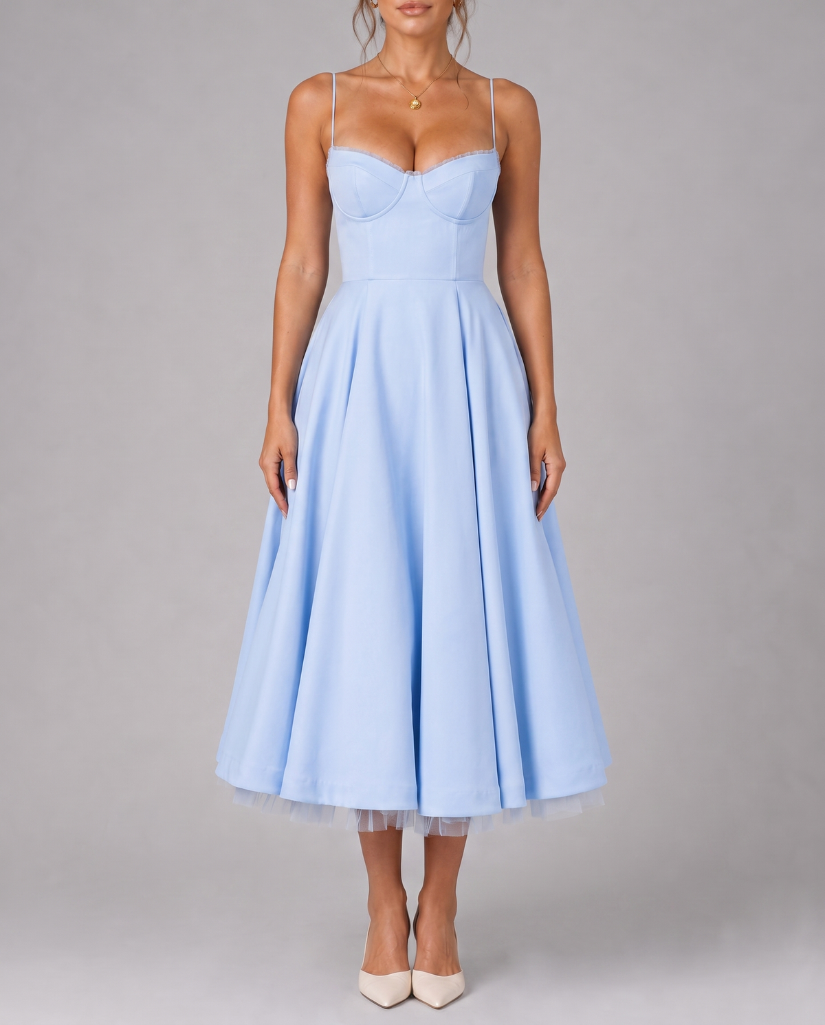 Corset Midi Dress with Full Skirt