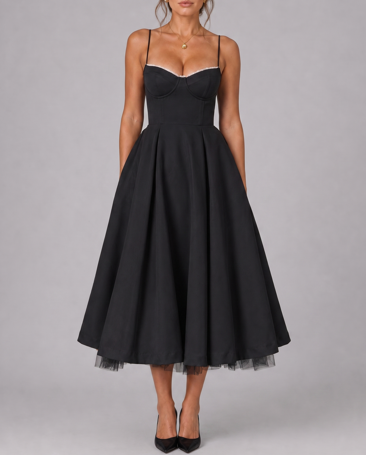 Corset Midi Dress with Full Skirt