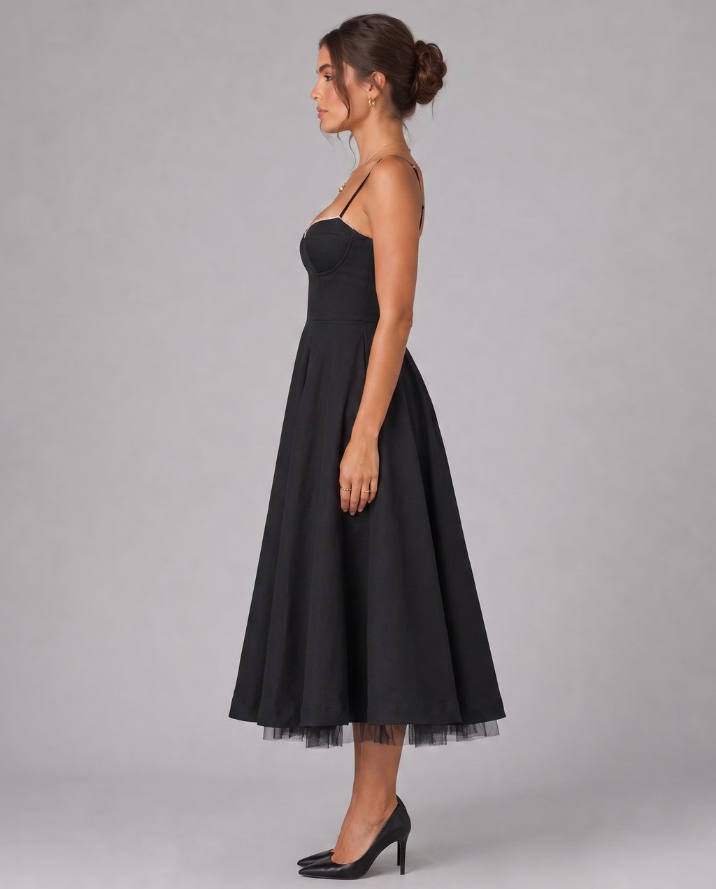 Corset Midi Dress with Full Skirt
