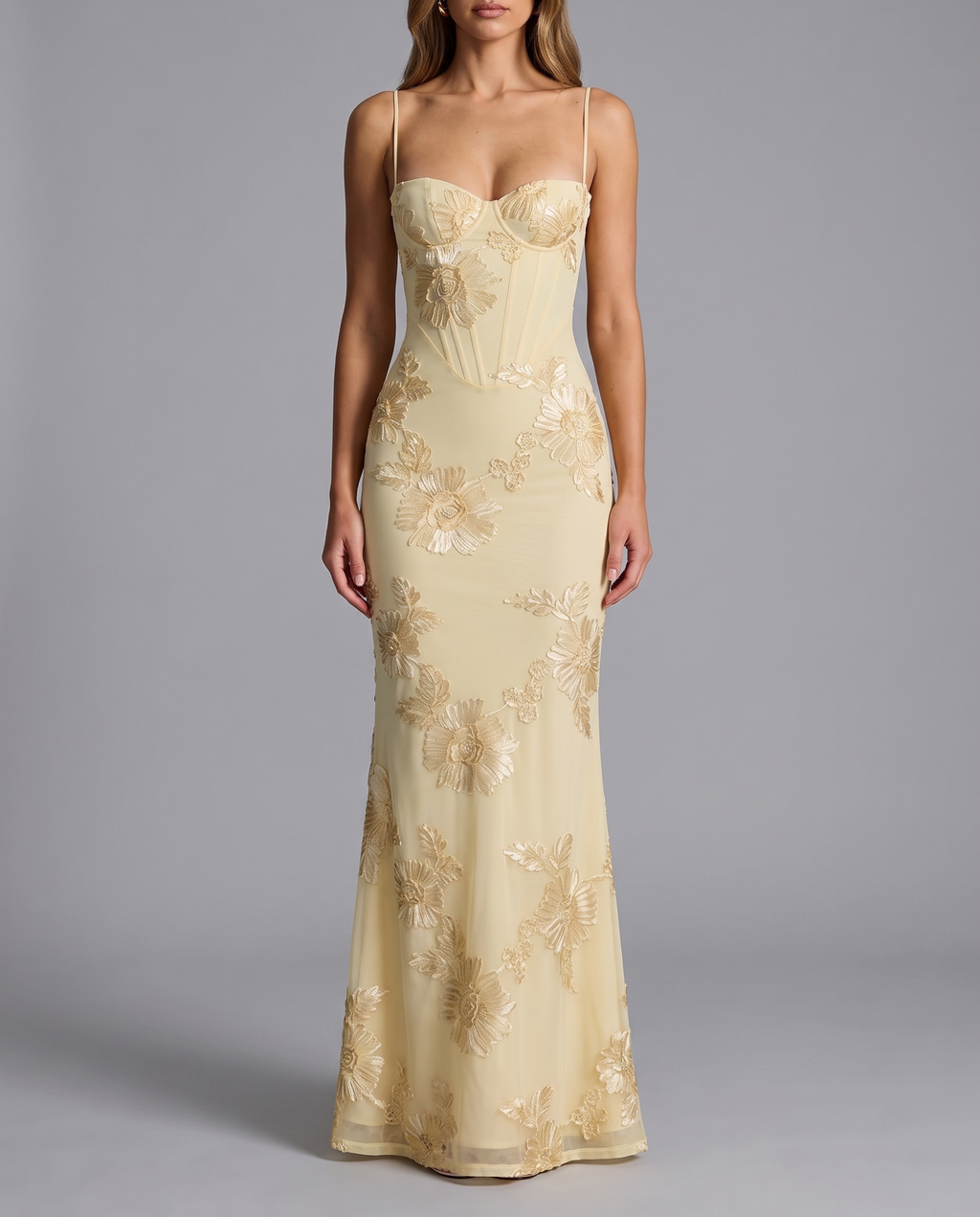 Floral Corset Maxi Dress with Lace-Up Back