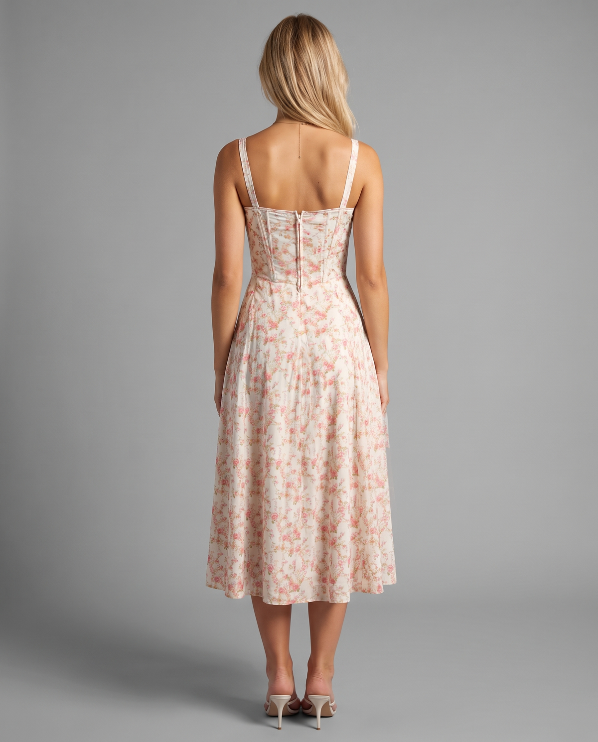 Floral Corset Midi Dress with Side Slit