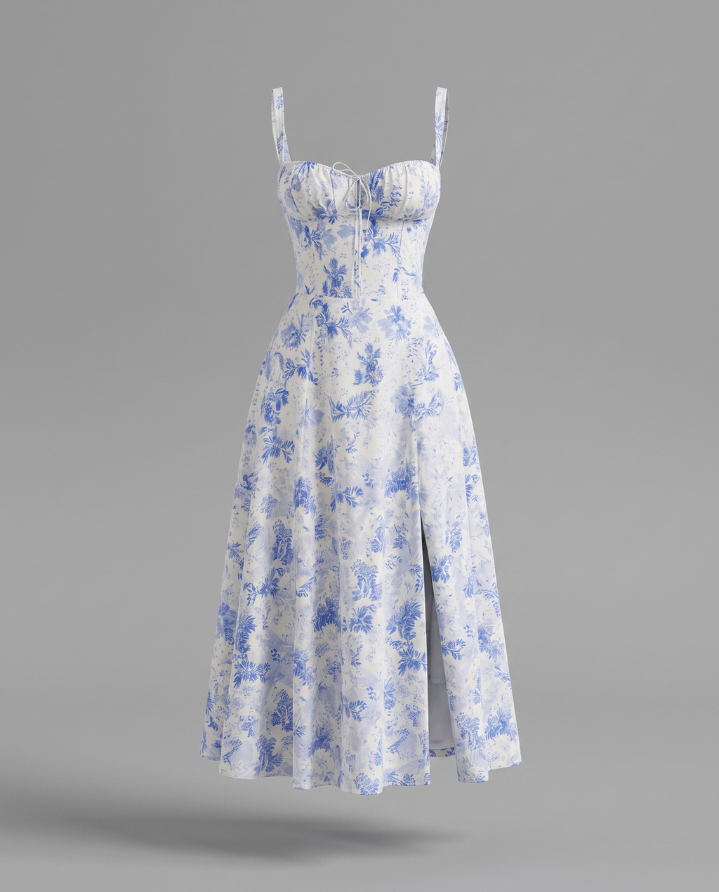 Floral Corset Midi Dress with Side Slit