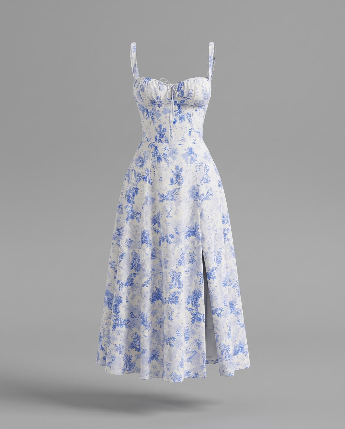Floral Corset Midi Dress with Side Slit