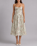 Floral Corset Sweetheart Neck Midi Dress