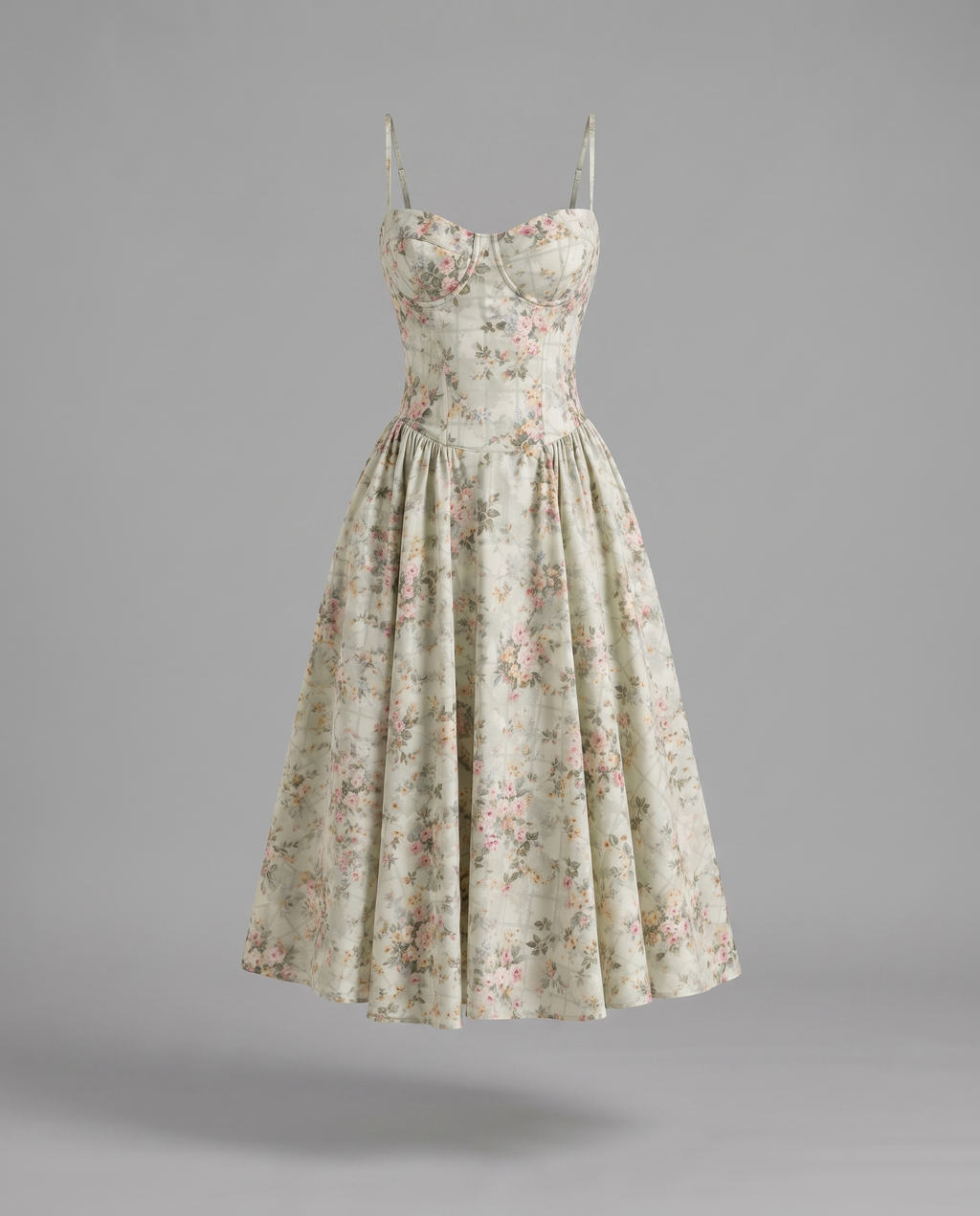 Floral Corset Sweetheart Neck Midi Dress
