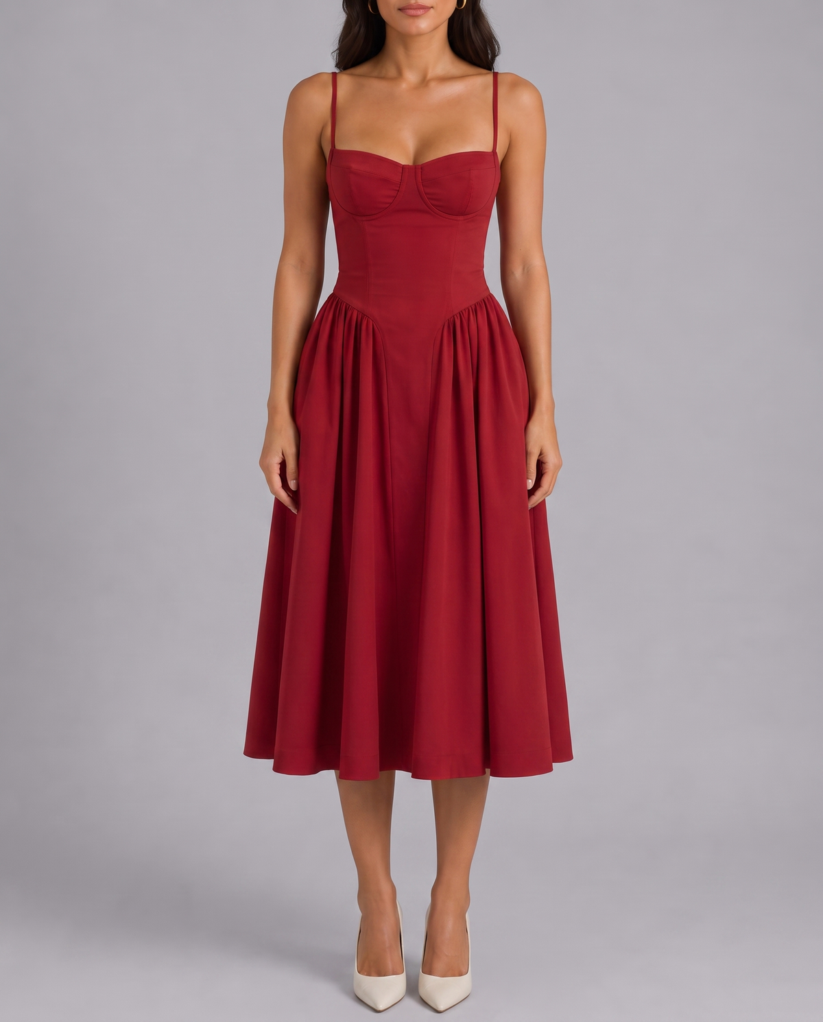 Floral Corset Sweetheart Neck Midi Dress