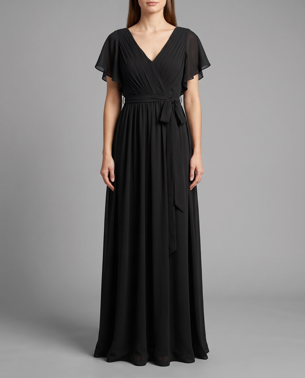 Flutter Sleeve Floor-Length Chiffon Evening Dress